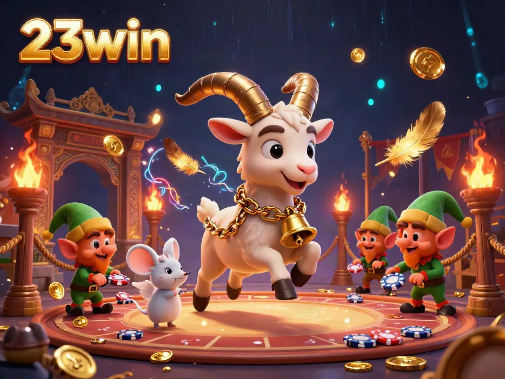 Witness the thrilling antics of Krampus and friends in a 23win-themed electronic casino scene.