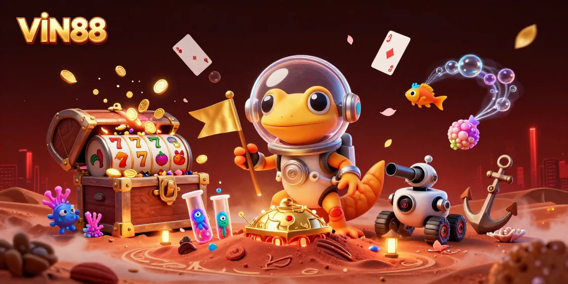 VIN88 offers a vibrant casino adventure with alien characters discovering hidden treasures and engaging games.
