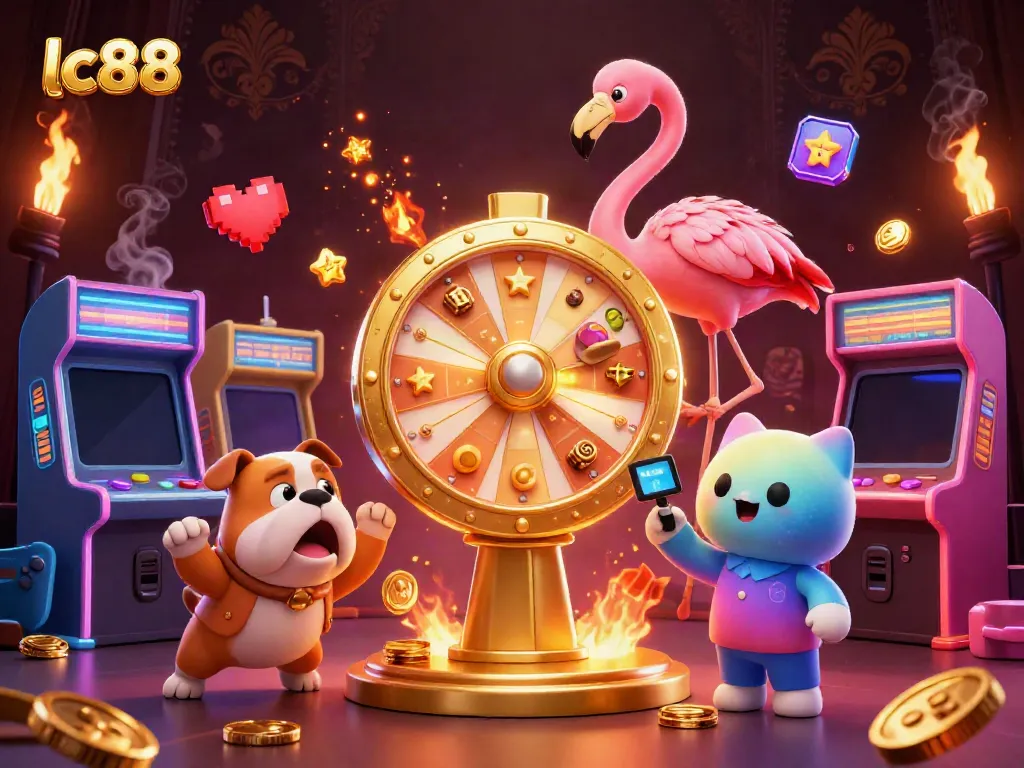 Experience thrilling gameplay with lc88 at this vibrant 3D casino scene of games and excitement.