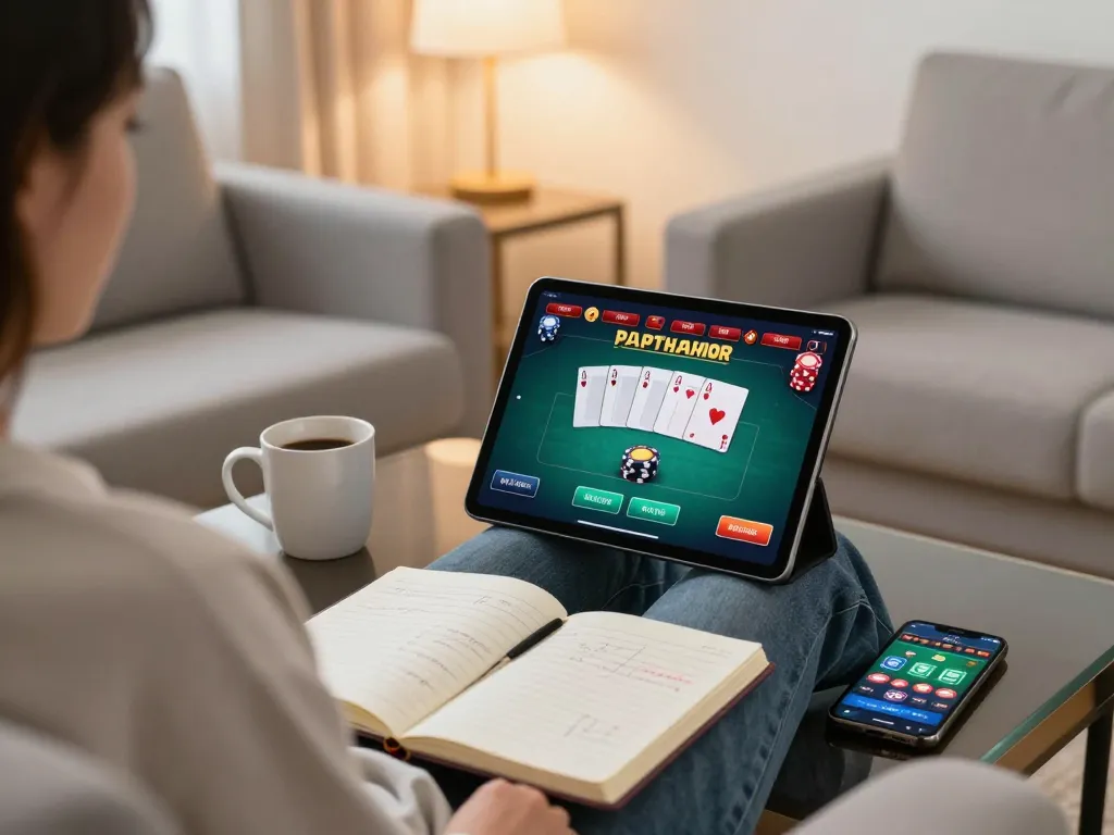 Person enjoying online gaming on 8day app while analyzing betting strategies.