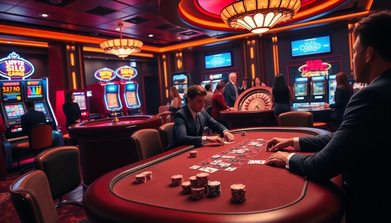 Experience thrilling gameplay at kim88.com with an exciting casino scene showcasing poker and roulette.