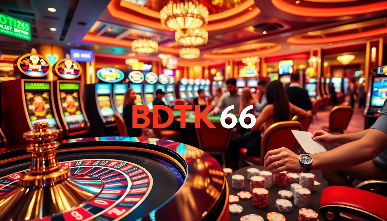 Experience the thrill of BDTK66 at an exciting casino gaming table with vibrant chips and cards.