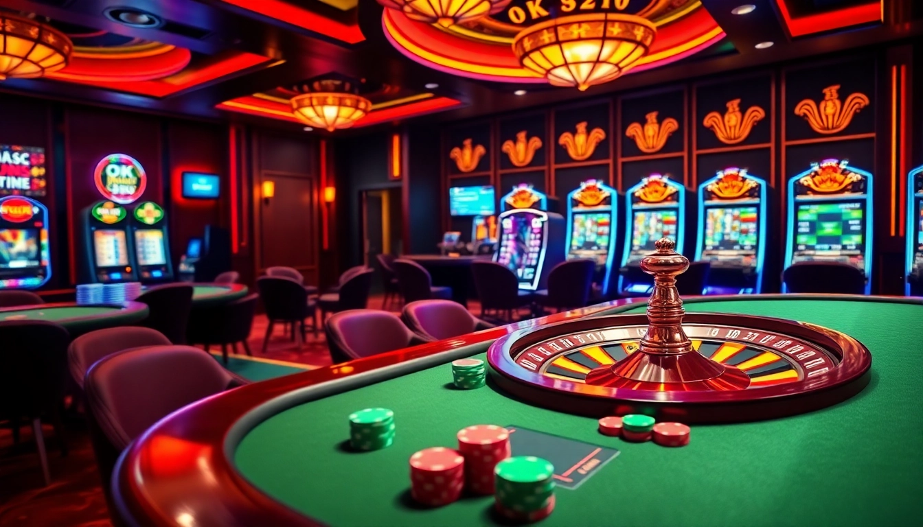 Engaging gameplay at OK 8386 casino featuring vibrant poker tables and thrilling slots.