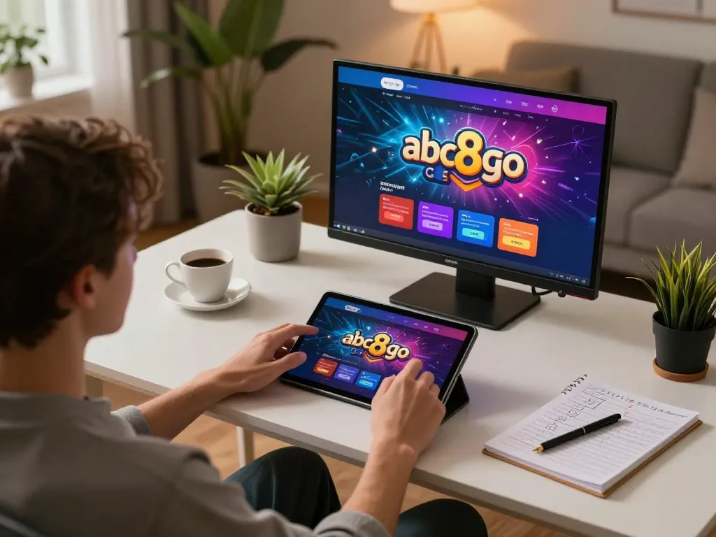 Player engaging with the abc8go casino app on tablet, showcasing strategic gameplay.