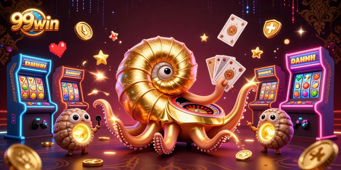 Play exciting games at 99win, showcasing ancient nautilus with roulette wheel elements!