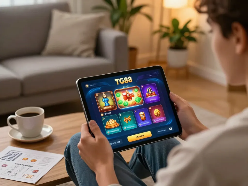 Engage with TG88 com on a cozy home setup while enjoying casino gaming on a tablet.