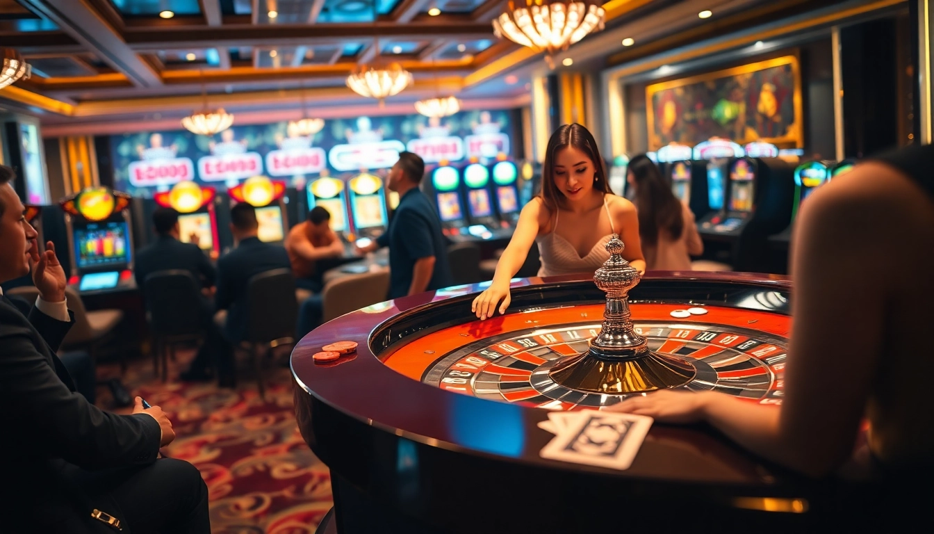 Kèo nhà cái hôm nay action at a luxurious roulette table, showcasing a dealer in a vibrant casino atmosphere.
