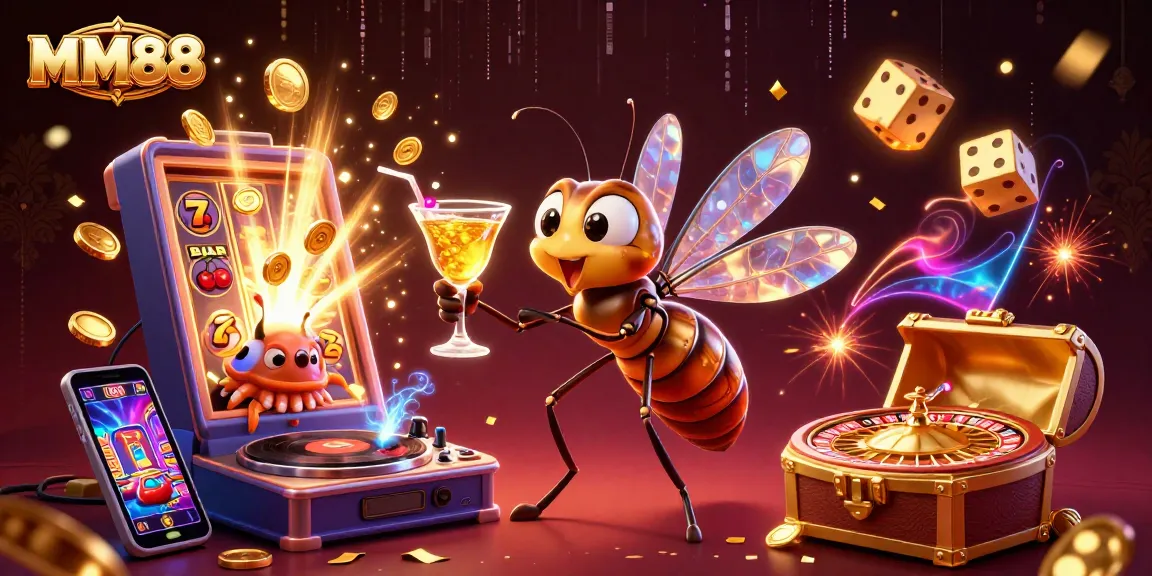 Experience the excitement of MM88 with a vibrant 3D casino scene featuring unique characters and dynamic gaming elements.