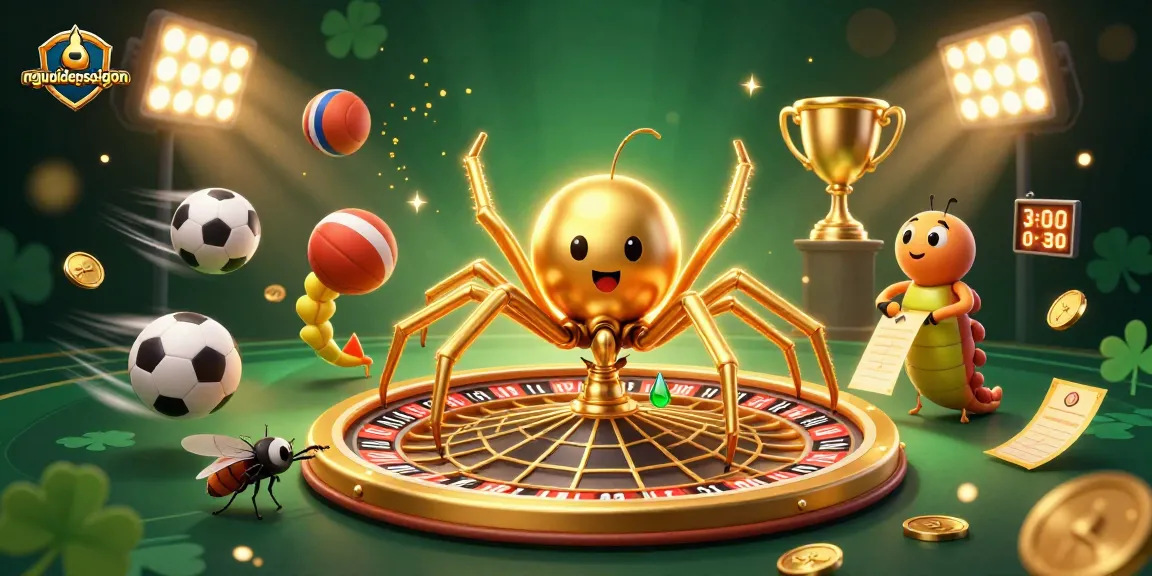 Bet successfully with nguoidepsaigon while a colorful cartoon spider spins a roulette wheel.