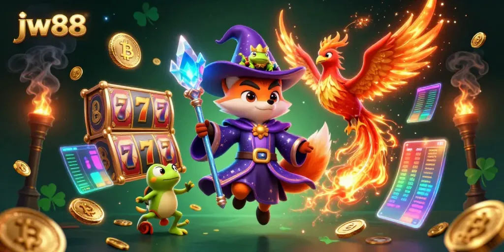 Engage in thrilling gameplay at jw88 with a mystical fox wizard and golden slot reels.