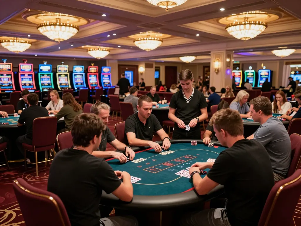 Engaging poker game in vibrant casino floor, revealing lively atmosphere of https://123bz.uk.net/ with players focused on gameplay.