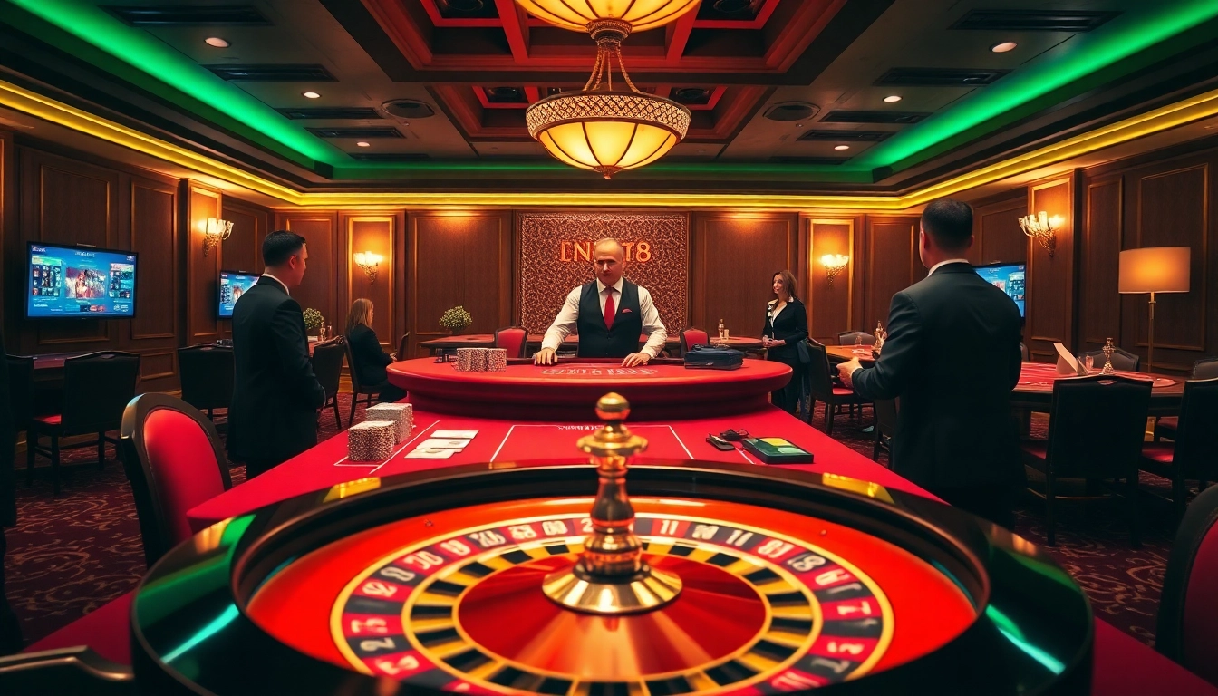 Sleek poker table at a luxury casino illustrating sơ đồ trang web xn88 with vibrant poker chips and elegant ambiance.