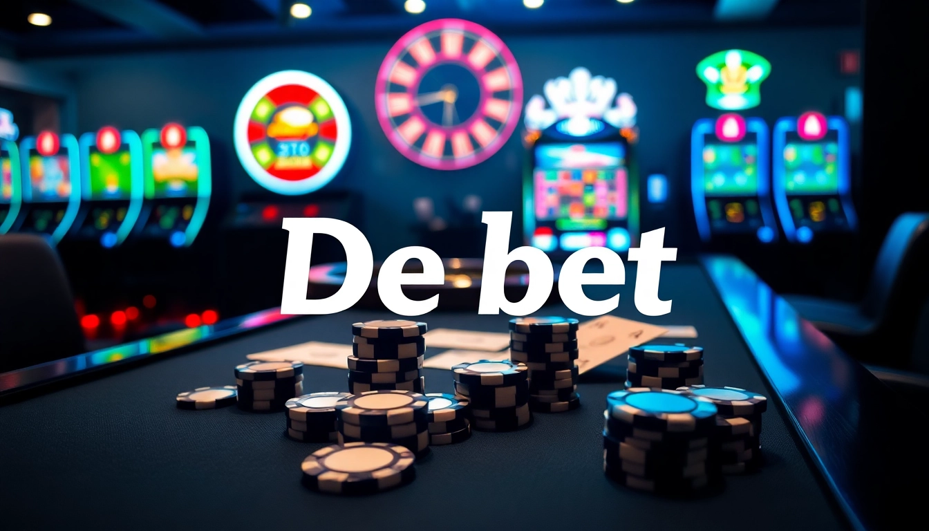 Experience thrilling gameplay at De bet with poker chips and roulette in a luxurious casino setting.
