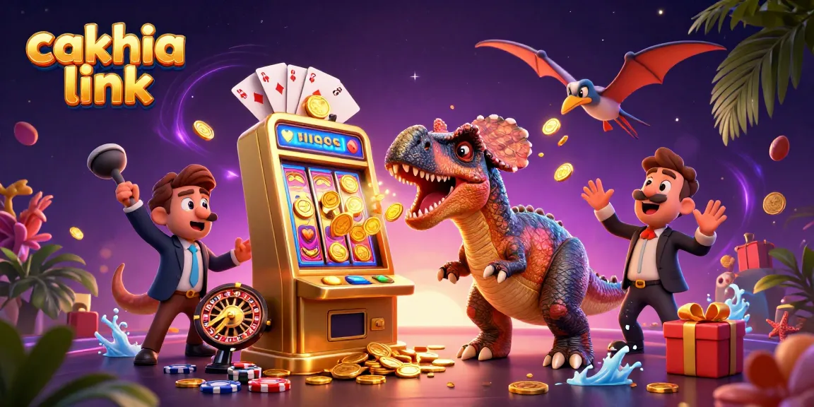 Cakhia link showcases a thrilling scene of a dinosaur winning coins at a casino.