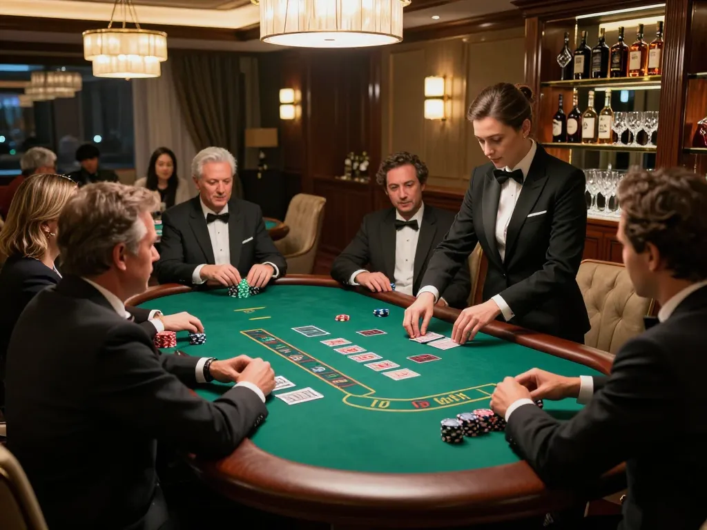 Players strategizing wins at MM88 blackjack table in upscale casino