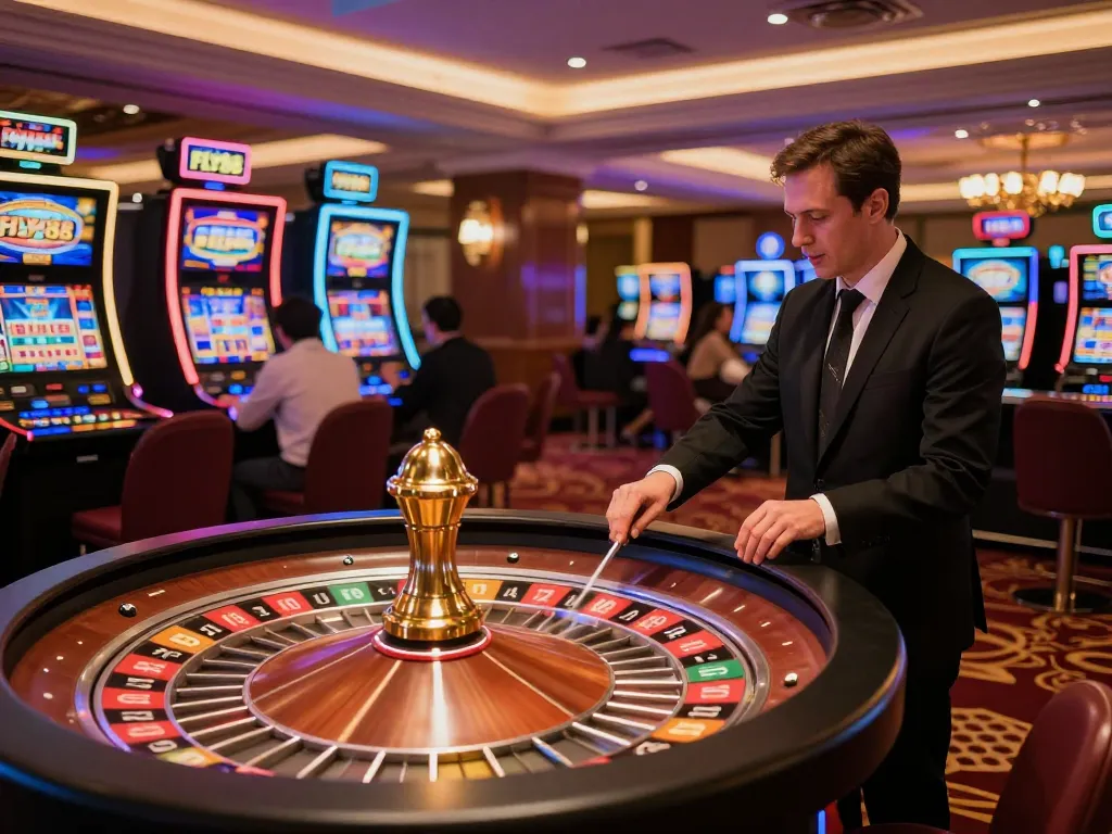 Engaged players at Fly88 casino celebrating their wins at the roulette table with vibrant atmosphere.