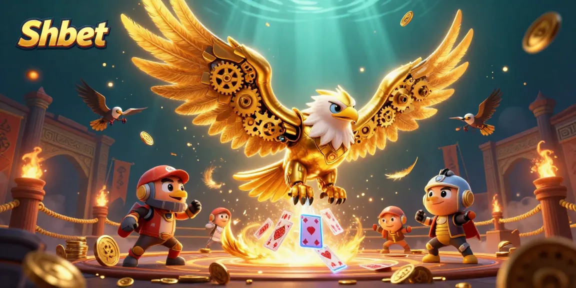 Experience the thrill of Shbet with dynamic holographic cards and a cybernetic eagle in action.