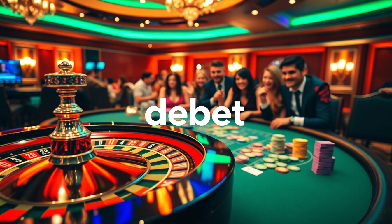 Betting on debet with vibrant casino tables and players experiencing excitement.