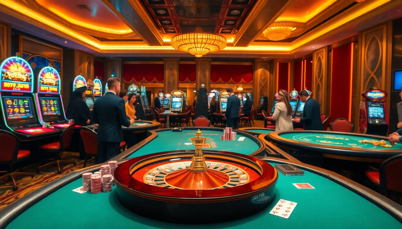 Players enjoying exciting games at alo 789 casino with poker chips and vibrant slot machines.