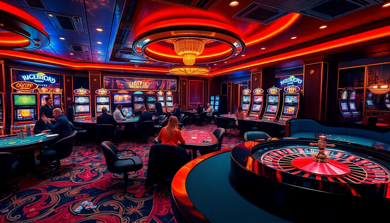 Experience the excitement of 678VIP with players at the casino tables, vibrant slot machines, and a dynamic gaming atmosphere.
