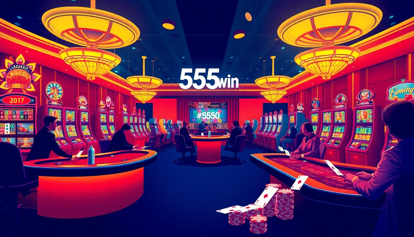 Exciting casino gaming scene with vibrant elements emphasizing 555win com experience.