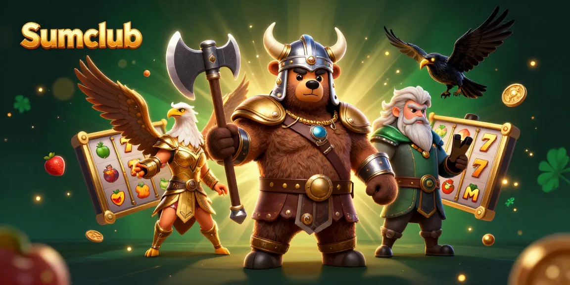 Experience thrilling jackpots at Sumclub with an epic Viking and Valkyrie in a casino scene.