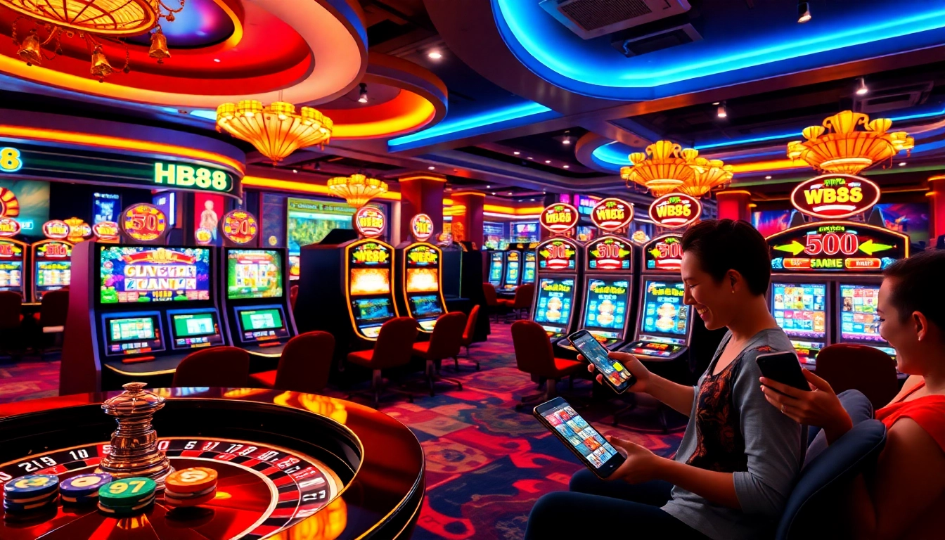 Experience the excitement of HB88 in a vibrant virtual casino scene with interactive gaming elements.