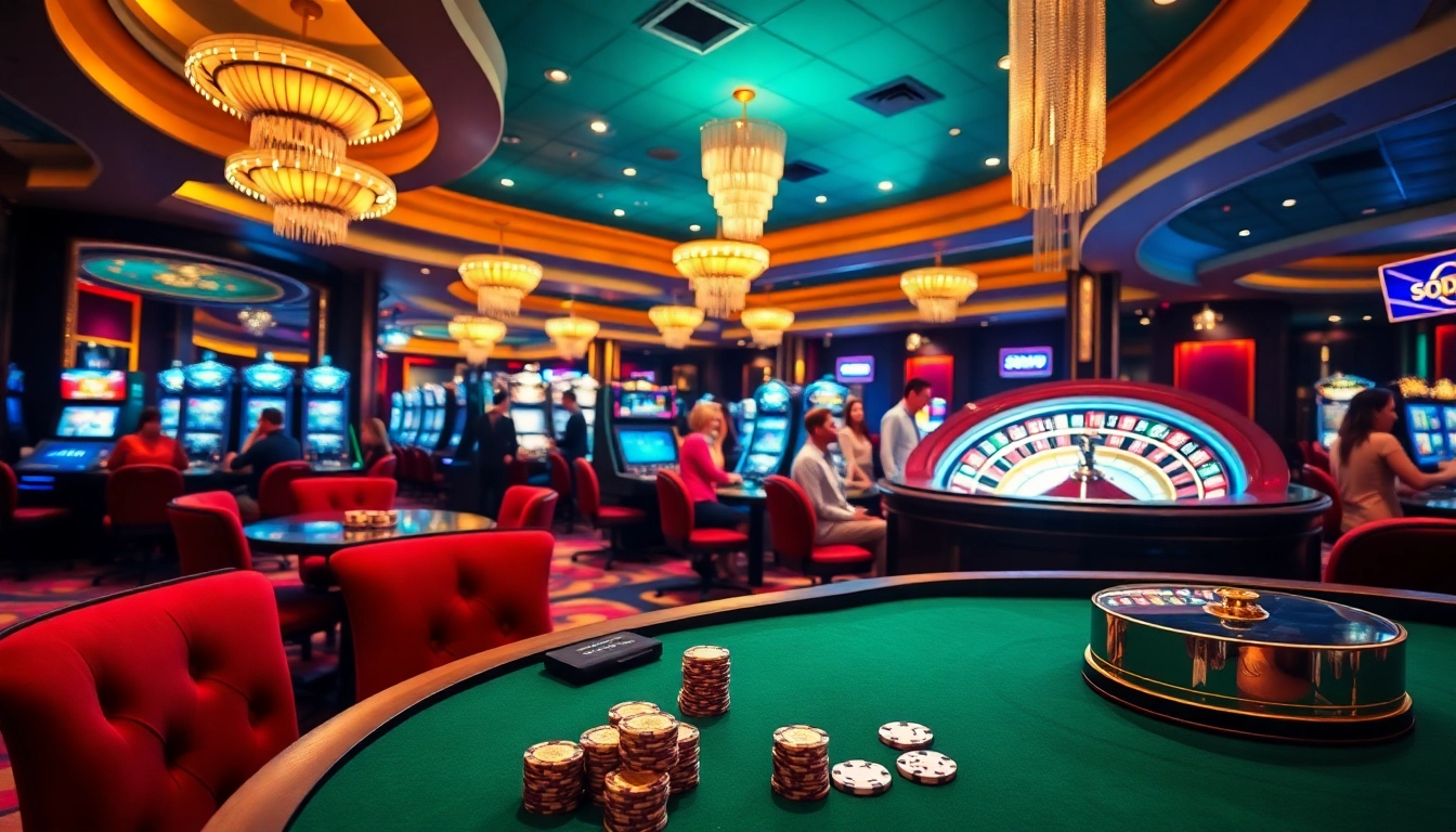 Exciting gameplay at SODO CASINO with vibrant poker tables and luxury slot machines.