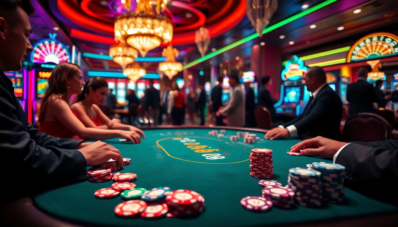 Intensely engaged players at CM 88 poker table in a luxurious casino atmosphere.