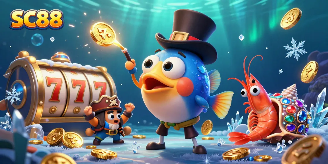 Engage with SC88 through the dazzling 3D scene of an anglerfish attracting coins with lively slot reels.