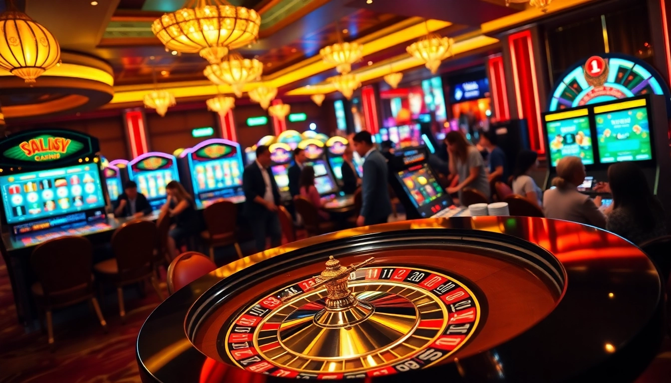 Experience thrilling moments at nk88 with vibrant slot machines and a stylish roulette table.