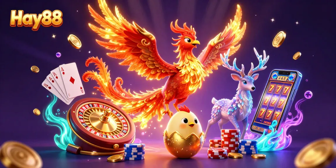 Experience thrilling wins at Hay88 with vibrant 3D icons and gaming elements from our dynamic casino scene.