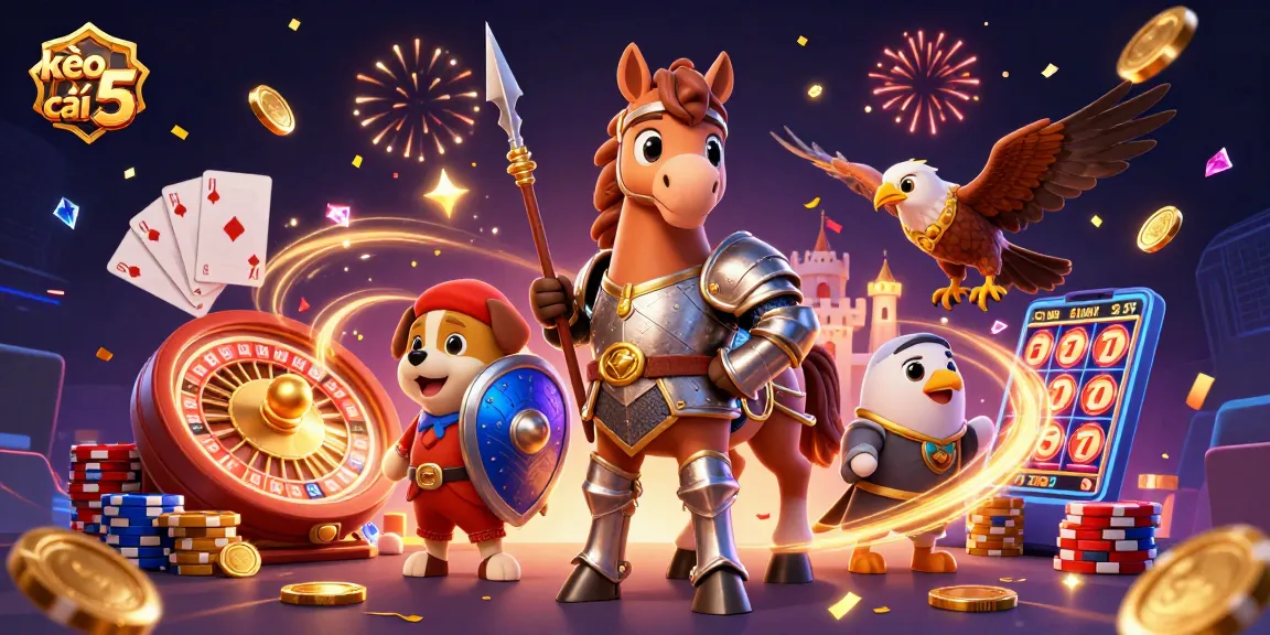 Engage with the excitement of kèo nhà cái 5 through an animated scene filled with casino elements.