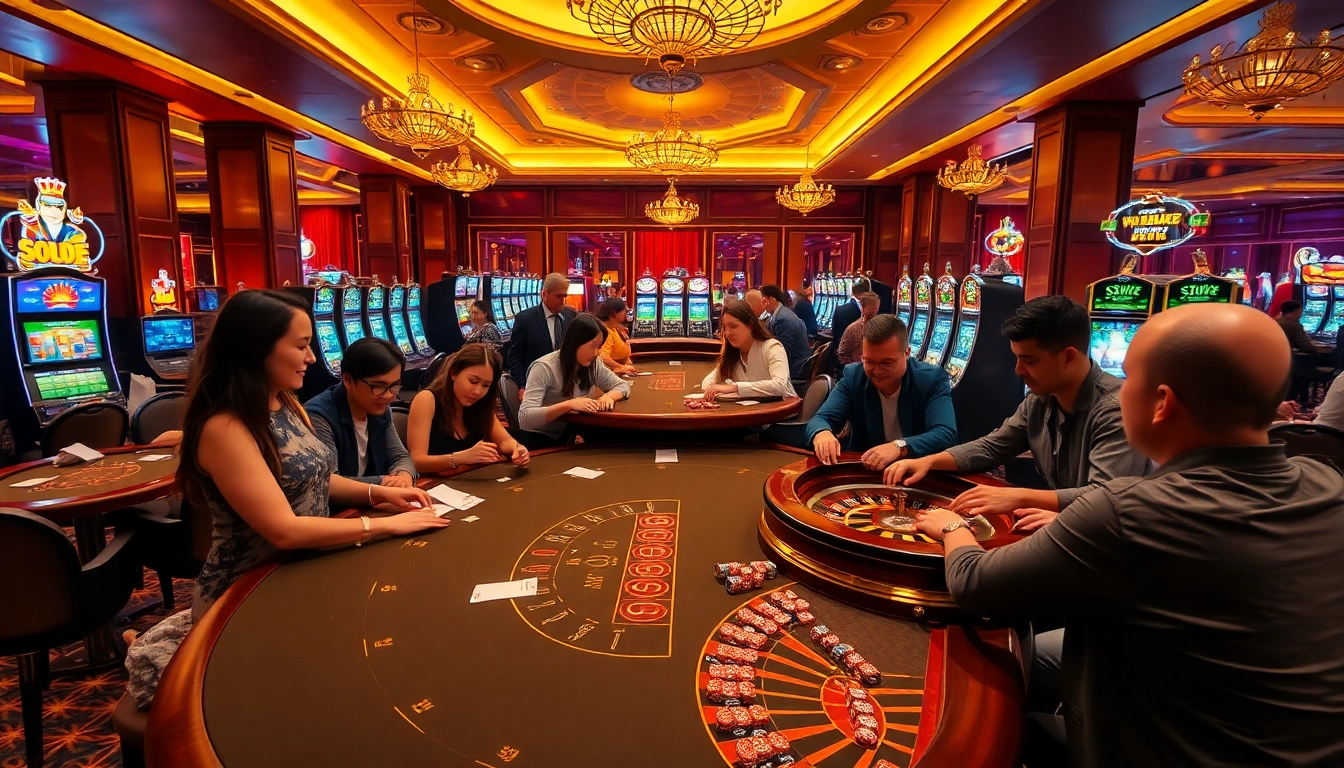 Experience the excitement of casino gaming with https://77bet.codes/, showcasing tables and vibrant slot machines.