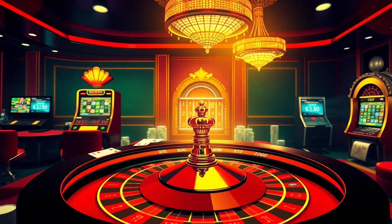 Engaging gameplay scene depicting tylenhacai7.com with luxurious casino elements, including roulette and poker.