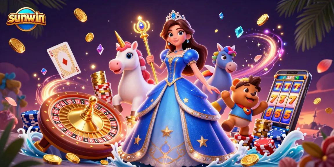 Experience the magic of sunwin with vibrant slots and casino elements celebrating online gaming.