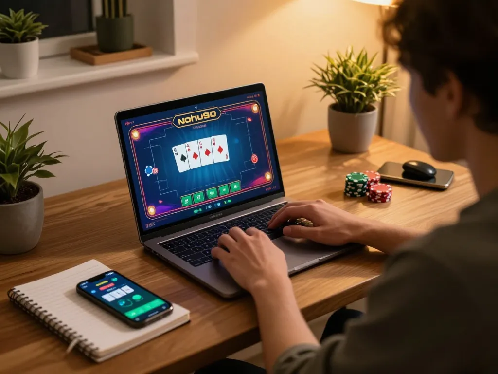 Nohu90 online gambling setup with a player engaged in a poker game