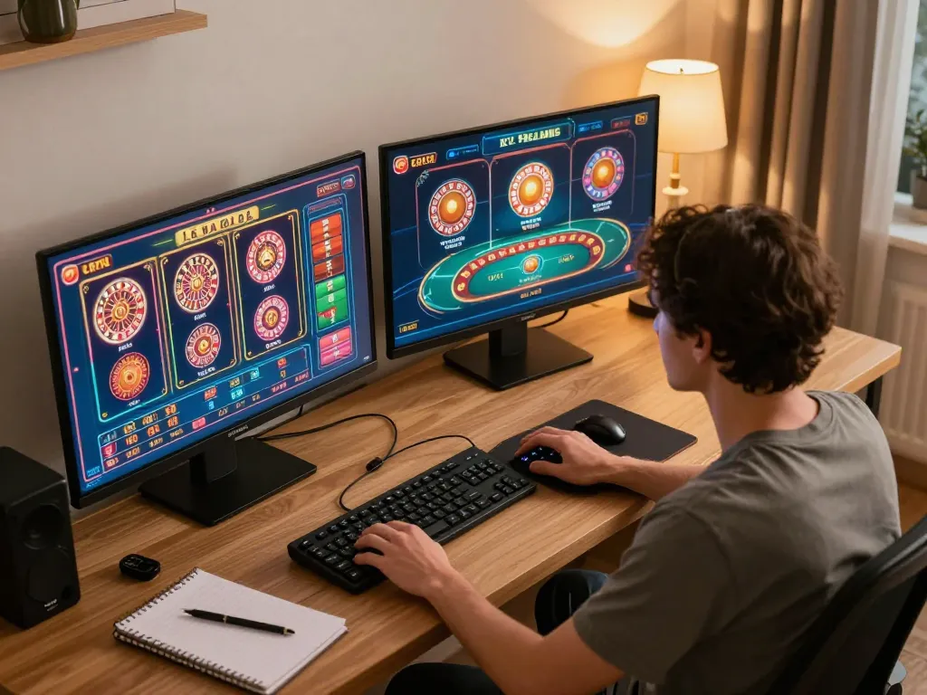 Engaging gaming session at home with 78wintl's top casino games displayed on multiple screens