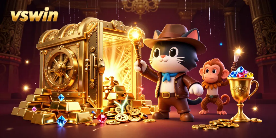 Experience thrilling gameplay at vswin with a treasure-filled casino adventure illustration.