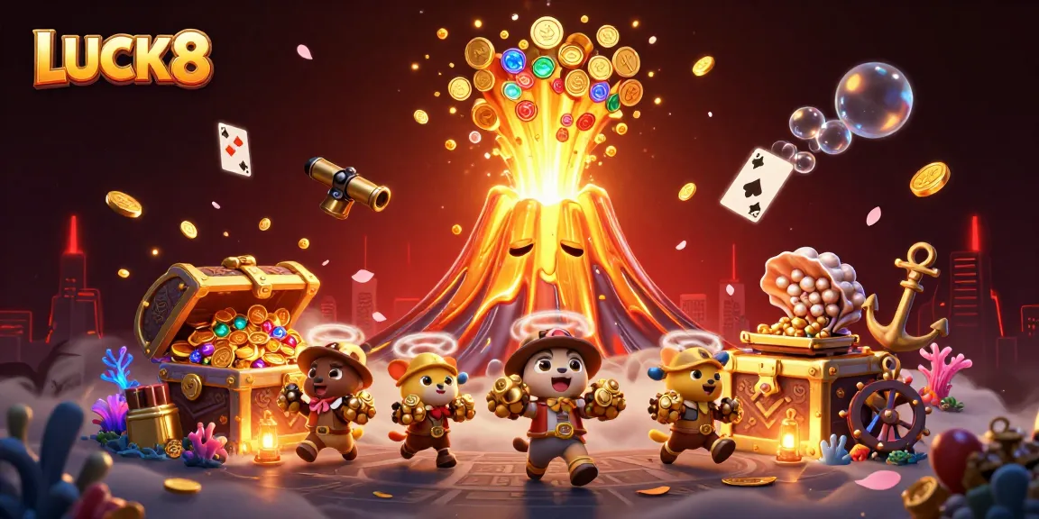 Khám phá kho báu với LUCK8 thông qua bức tranh 3D đầy màu sắc và chi tiết.