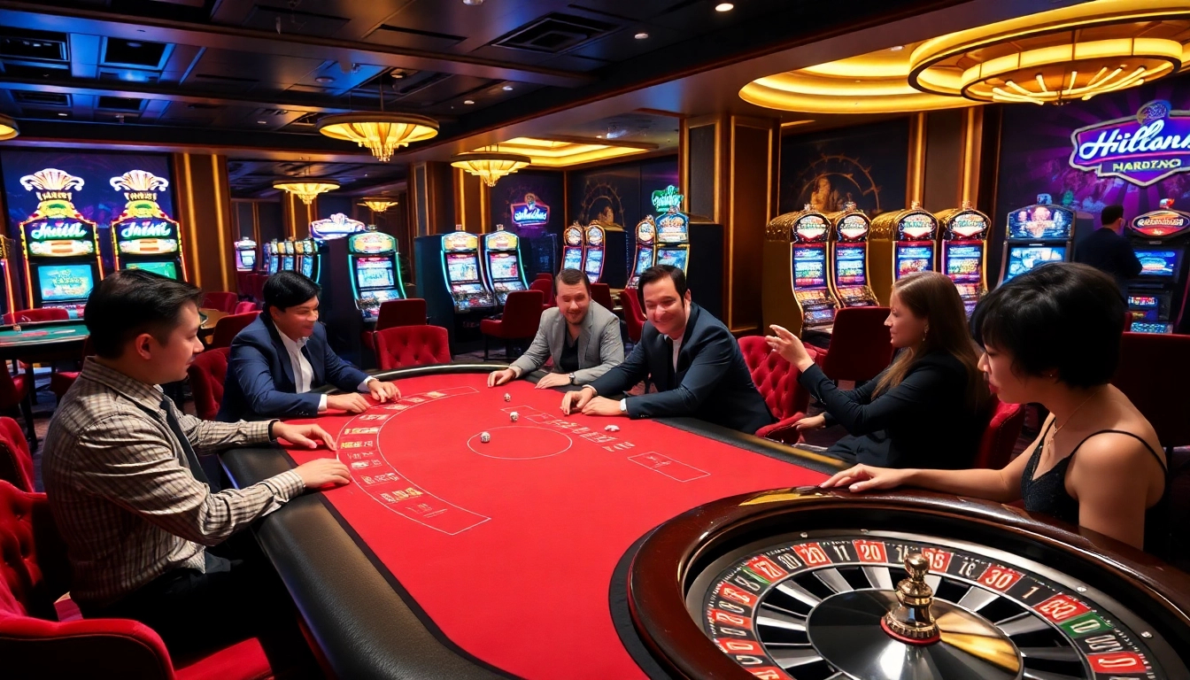 Hitclub players enjoying a high-stakes poker game at a luxurious casino table.