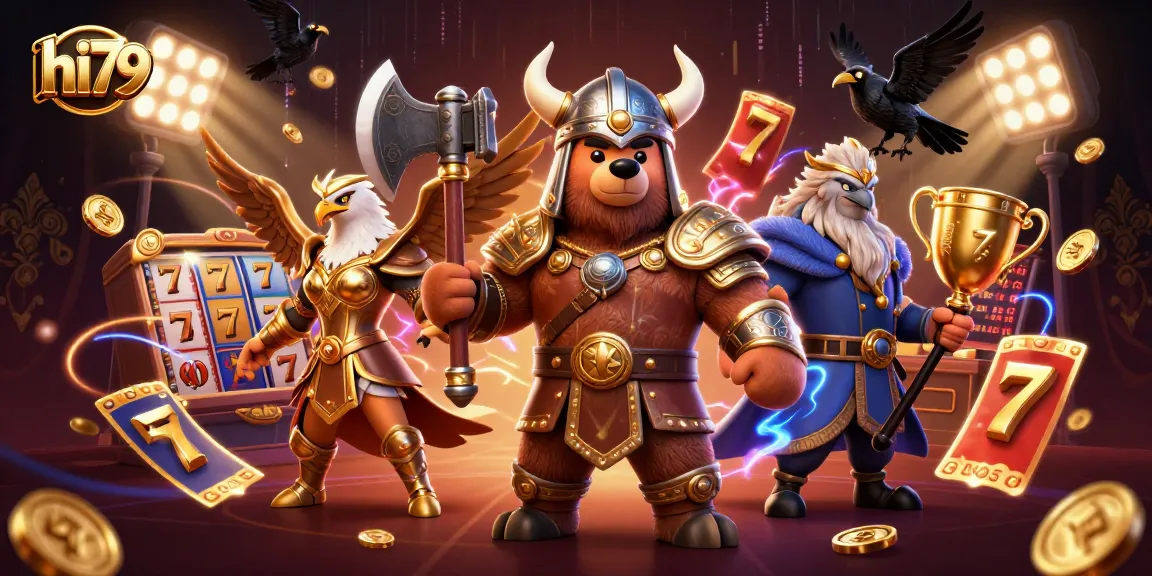 Experience thrilling hi79 slot action with a Viking bear, Valkyrie eagle, and glowing runes.