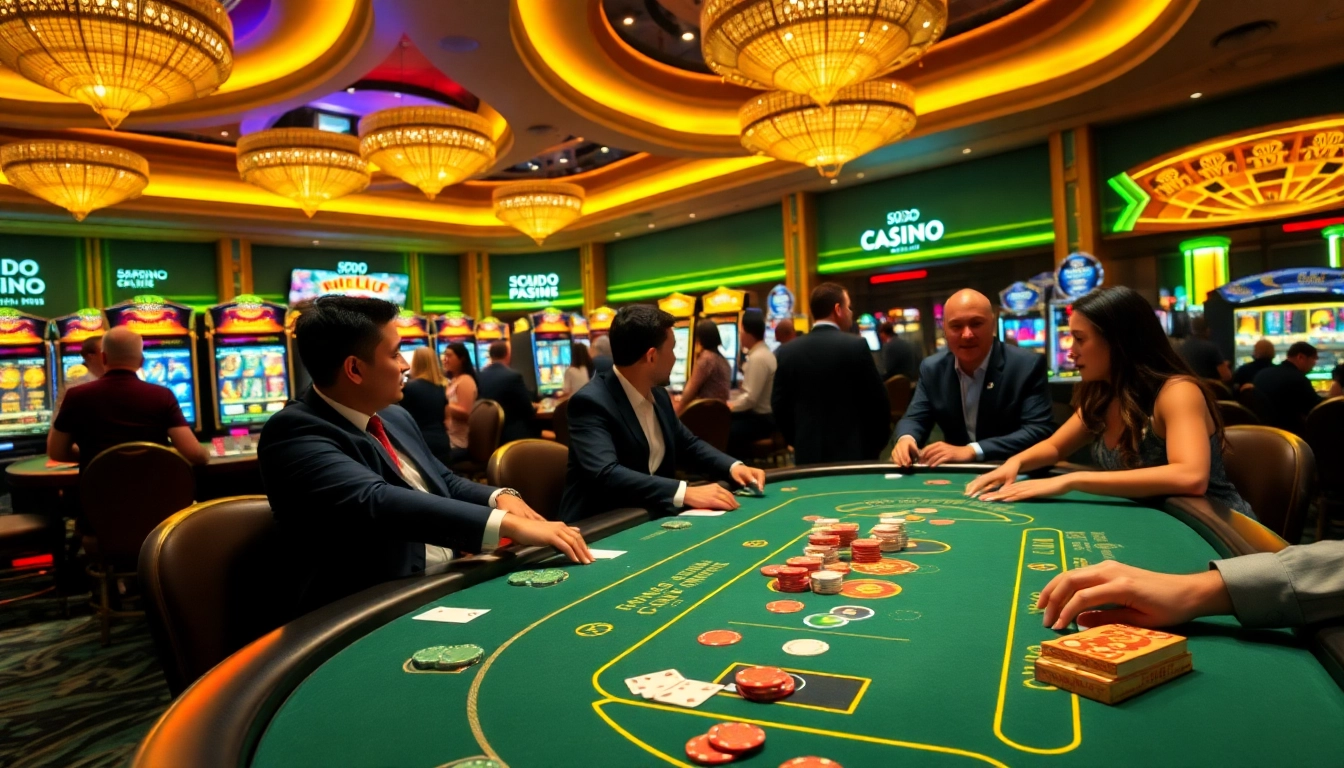 SODO CASINO 66 showcases a thrilling casino atmosphere with engaging players and vibrant slot machines.