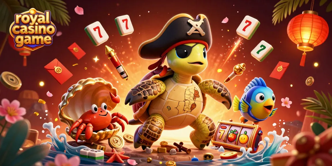 Engage with the royal casino game in a vibrant underwater scene featuring a turtle, crab, and parrotfish.