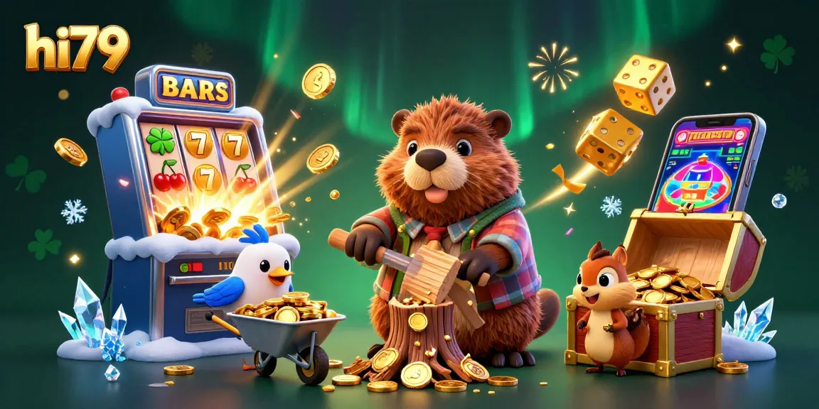 Experience wins at hi79 with vibrant cartoon characters celebrating jackpots and casino excitement.