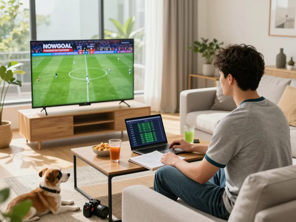 Exciting sports analysis at home with NOWGOAL's live scores displayed while enjoying a match.